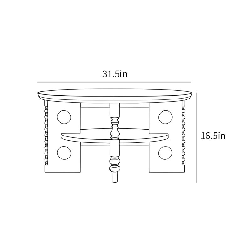 Table basse de style français, H 16,5 po x L 31,5 po x l 31,5 po, Brun