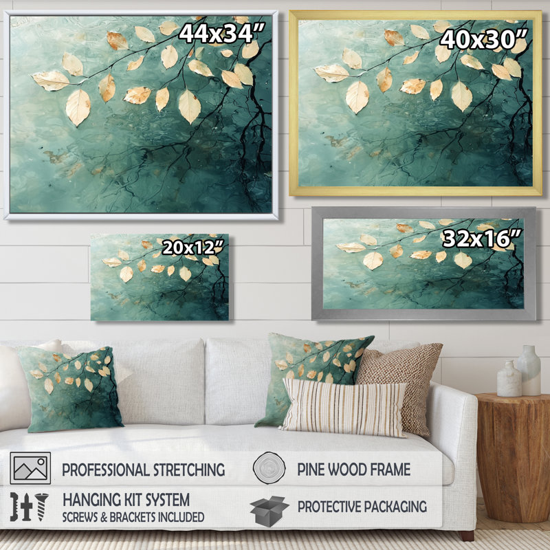 Riverbank Leaves Simplicity Scenery I - Leaves, art mural, Reproduction d'une seule photo avec cadre, Noir, H 12 po x l 20 po