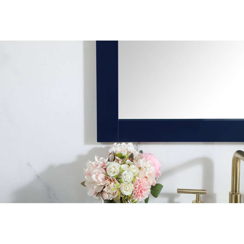 Rosenow Wood Flat Wall Mirror, Blue, 36'' H x 30'' W