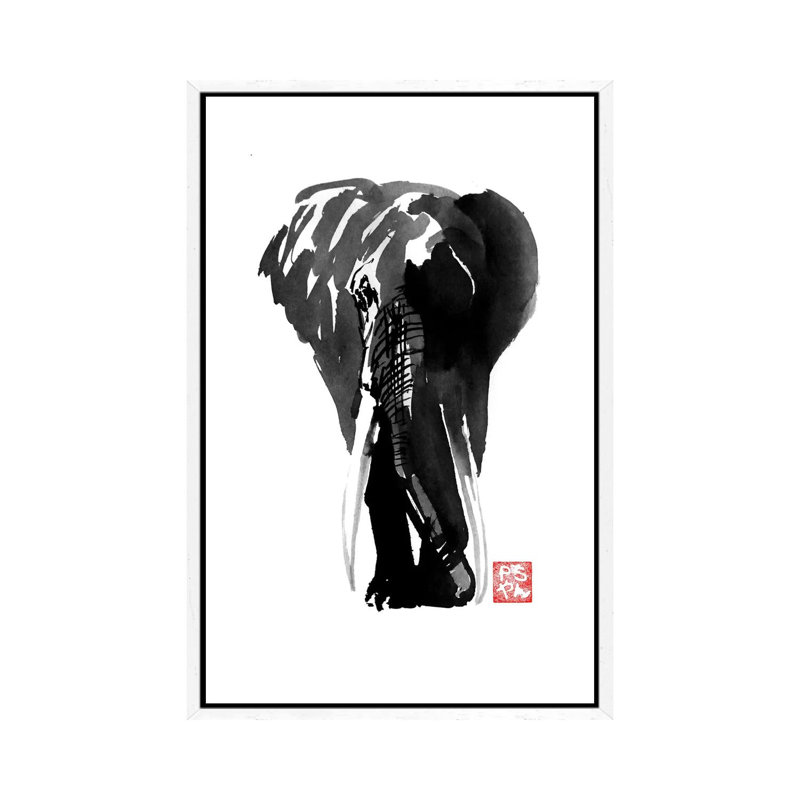 Elephant by Péchane - Print on Canvas, 66.04 cm H x 45.72 cm W, White Framed