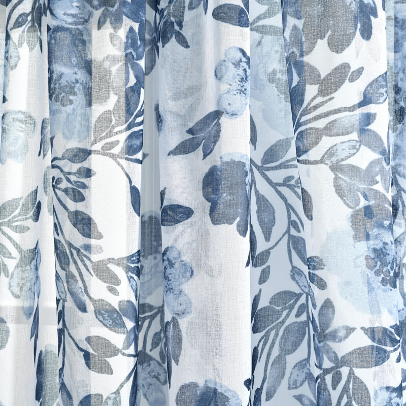 Tanisha Navy Sheer Floral Vine Polyester Window Panels