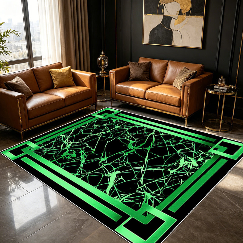 Light luxury art texture living room carpet, modern geometric frame design bedroom carpet, household soft decoration carpet