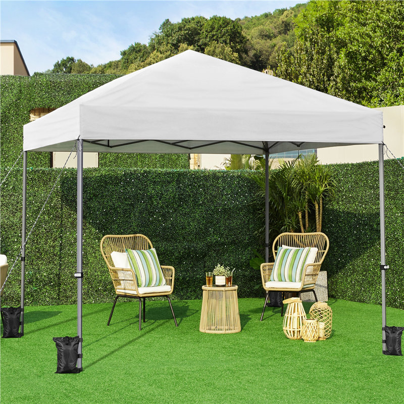 Multi-sized Pop-up Canopy with One-Push-To-Lock Setup Mechanism, 10' W x 10' D, White