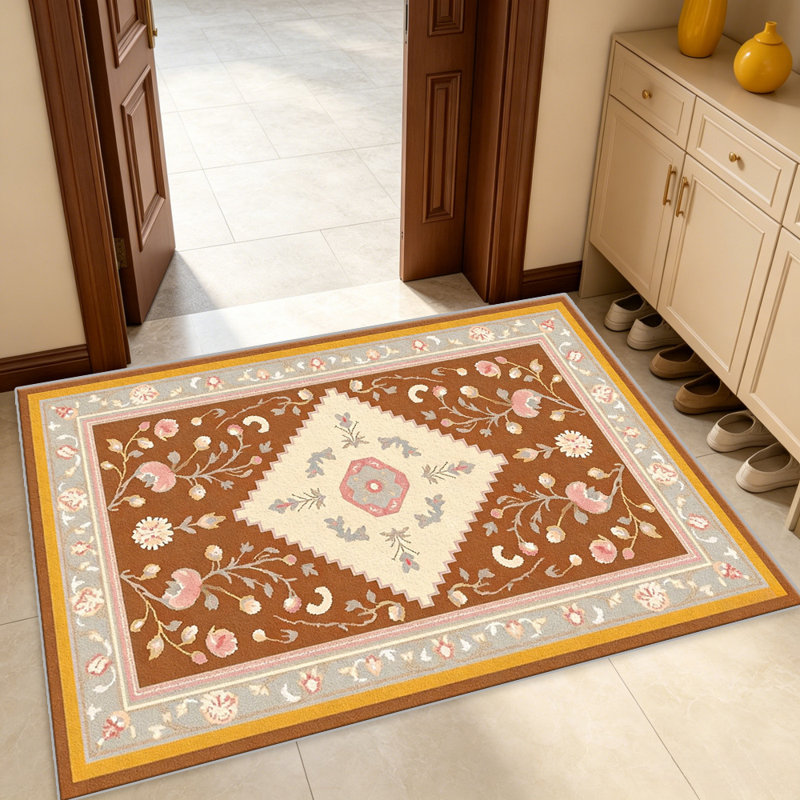 Terracotta Floral Area carpet-easy to clean, machine-washable, soft and comfortable; suitable for door mats, kitchens, living rooms, bedrooms, corridors, and laundry areas. Easy to clean, durable carpet for home decoration.