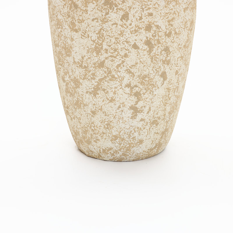 Vase en céramique blanc cassé 15,75 po d'inspiration rétro avec détails brun pour tablette ou plateau de table