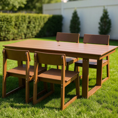 5 Outdoor Dining For 4 - Brown Patio Furniture With Umbrella Hole, And Comfortable Chairs, Easy To Maintain, Ideal Backyard Garden Weather-, Ergonomic Clean, Poolside