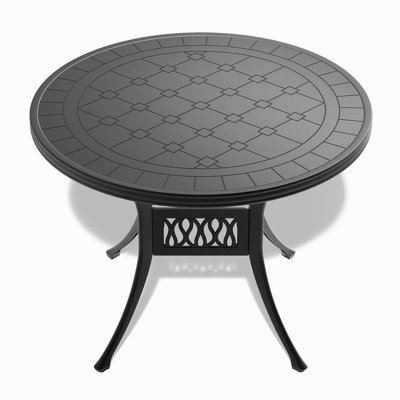 Table de salle à manger 39,37 pouces en fonte d'aluminium avec cadre et texture sculptée sur le plateau de table