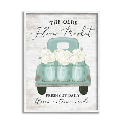 " Olde Farmer Market Vintage Turquoise Truck White Florals " by Lettered And Lined