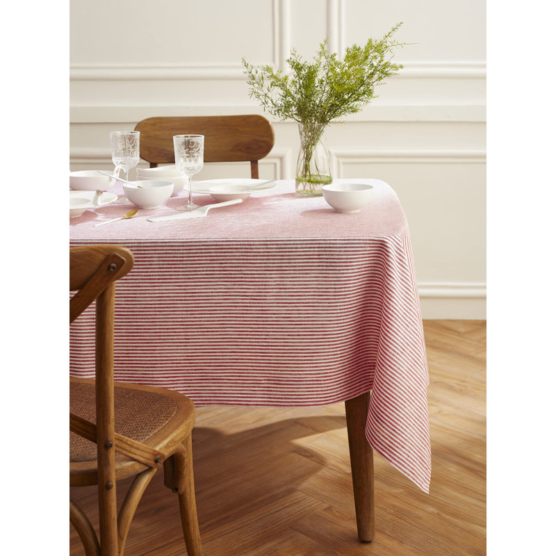 Narrow Stripe - 100% Pure Linen Tablecloth, Avocado/White, 144" L x 60" W, Narrow Stripe