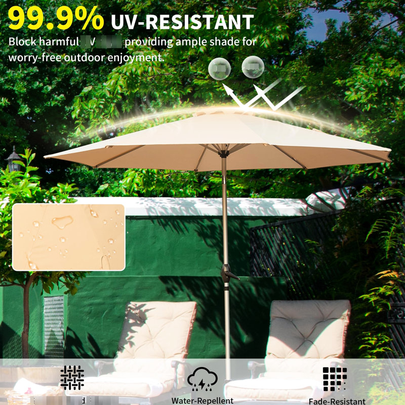 Parasol de table d'extérieur 10 pi - Élégant patio beige avec protection et tissu imperméable