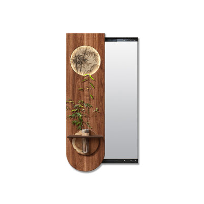 New Chinese Style Bamboo Full Length Mirror with Wood Panel , 2-in-1 Decorative Wall Mirror with Sliding Design for Entryway & Bedroom