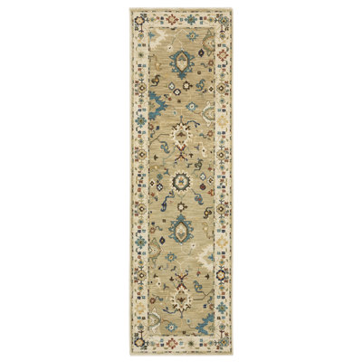 Tapis oriental en polypropylène tissé à la machine en beige / bleu / jaune