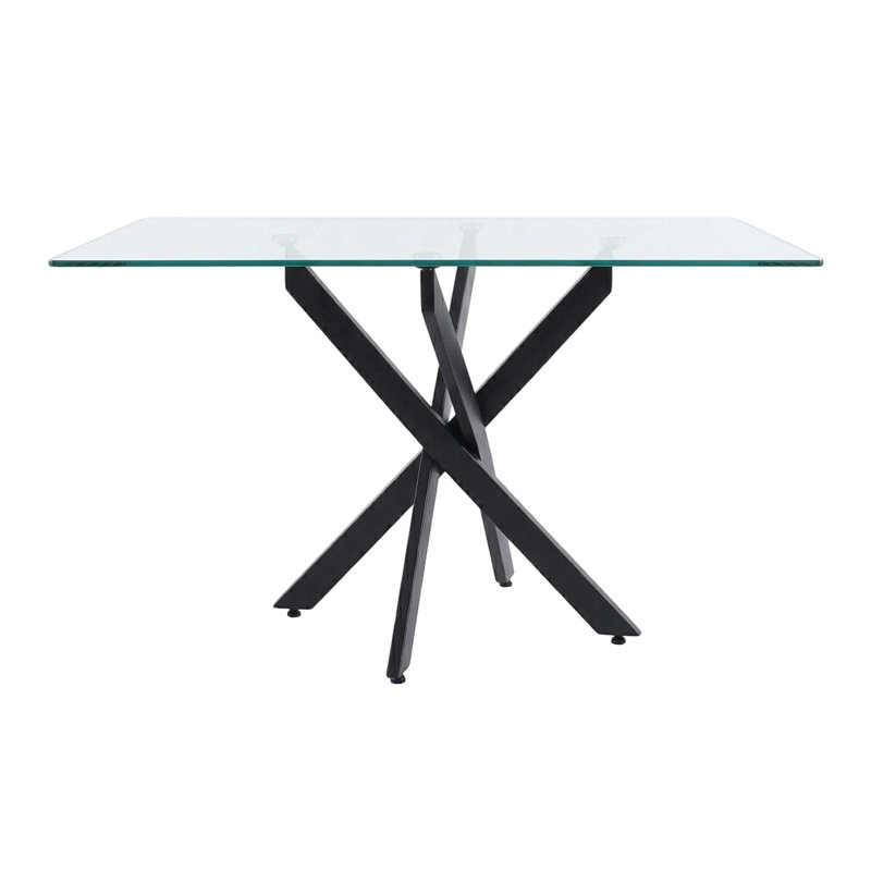 Table de salle à manger rectangulaire, table de salle à manger en verre de 47,24 po avec pieds en métal, table de cuisine moderne pour la maison, salle à manger