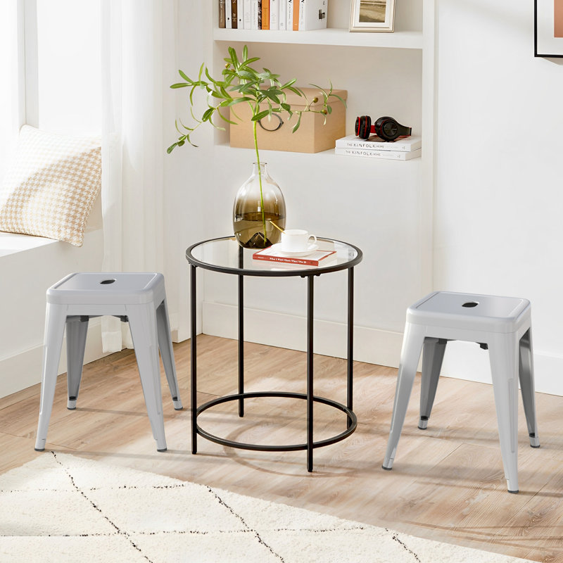 Juddson Counter Stool Set Of 2,18" Industrial Stackable Metal Bar Stools, Backless Metal Dining Chairs For Indoor Outdoor Kitchen Classroom