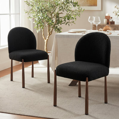 Upholstered Dining Chairs with Metal Legs, Modern Curved Back Side Chairs for Kitchen, Living Room, Office, Black Boucle