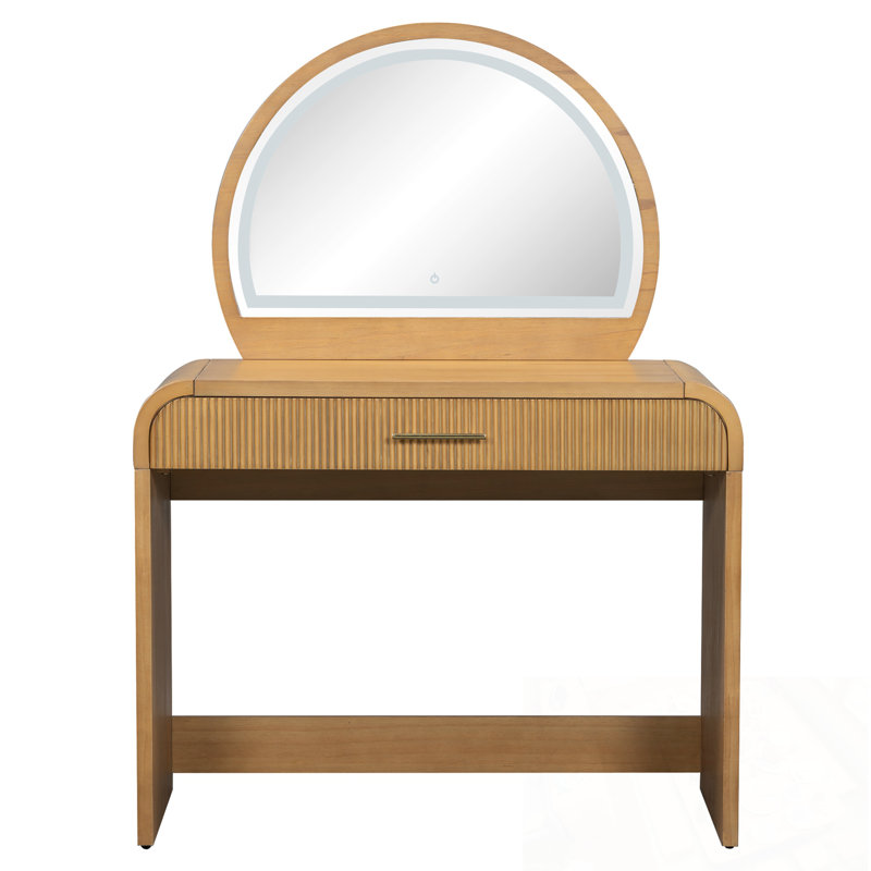 Makeup Vanity Table with Touch Screen Lighted Mirror and Drawer, Natural