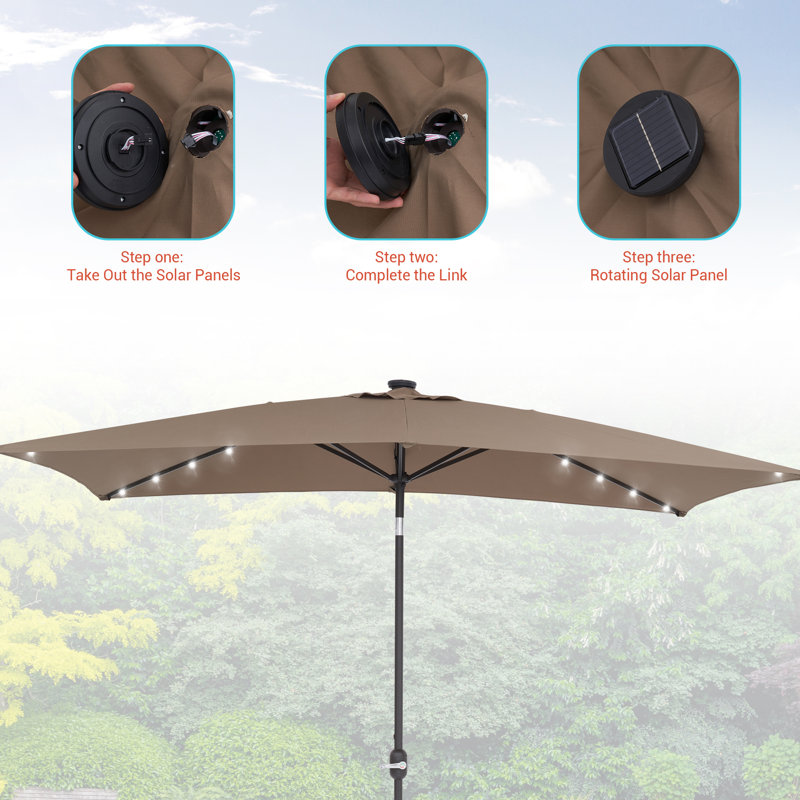 Parasol de marché rectangulaire éclairé 120 po x 78 po Dorando, Taupe