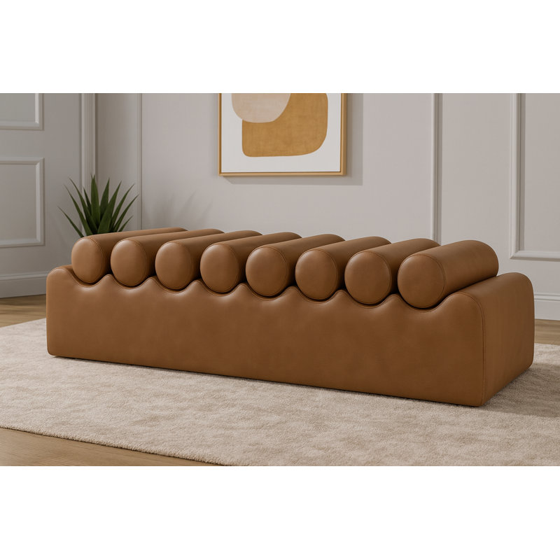 Banc en cuir Rumble Vegan, H 16,5 po x l 72 po x P 22 po, Cuir brun végétalien