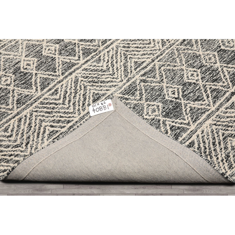 Multi Sizes Black Hand Tufted Wool Transitional Geometric Oriental Area Rug, Rectangle 7'8" x 10'