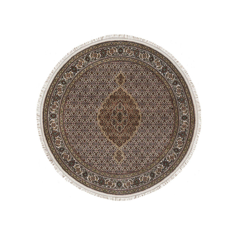 Tapis blanc en laine pure 6 pi x 6 pi noué à la main Tebraz Mahi avec motif de poissons 4DEAF67B707A4834AAD92493664186D6