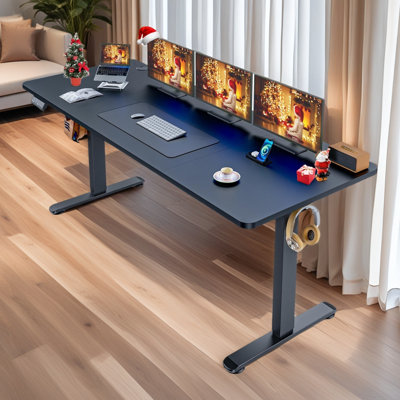 71" Electric Height Adjustable Standing Desk With 4 Lockable Casters, 2 Hooks, Big Mouse Pad by Inbox Zero