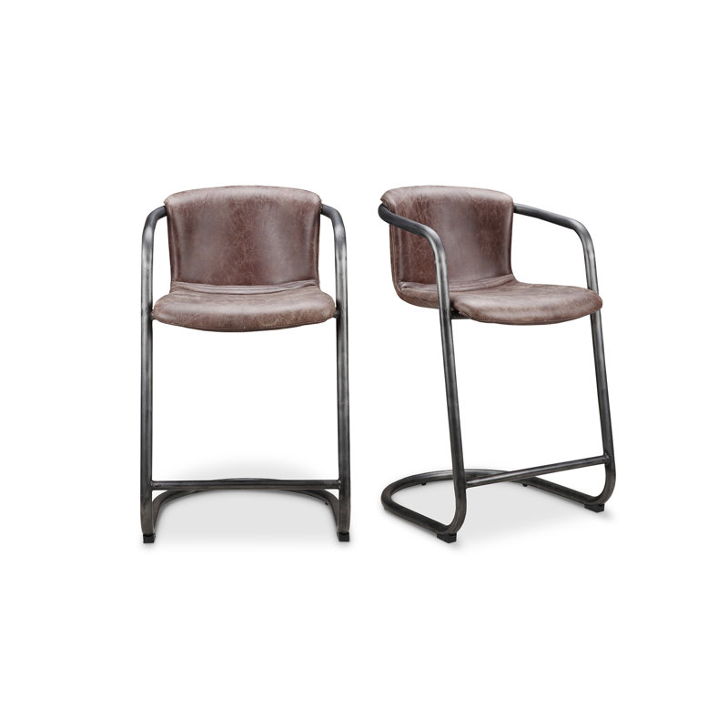 Freeman Bar Stool, Counter Stool (25" Seat Height), Brown Genuine Leather