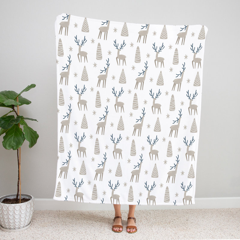 Throw Blanket, 51" W x 60" L, Animal Print/Abstract, Tan/White