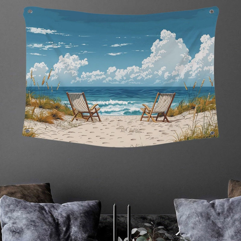 Tapisserie murale «Relaxing Beach» - Décoration murale paysage, H 68 po x l 80 po