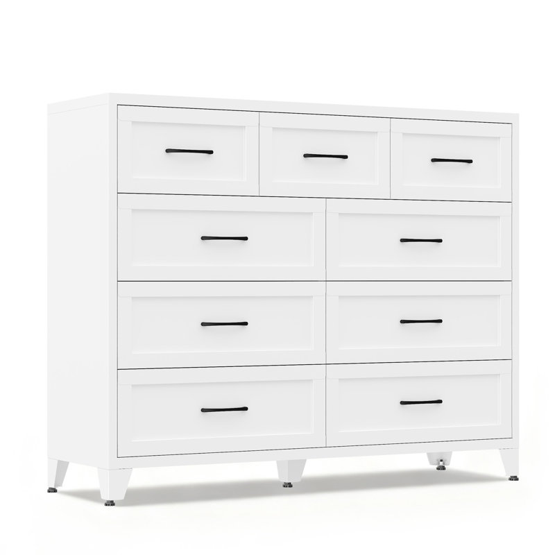 Makeace White 9-Drawer Metal Dresser, Modern Tall Storage Cabinet - 47.2"W x 39"H x 15.7"D, White