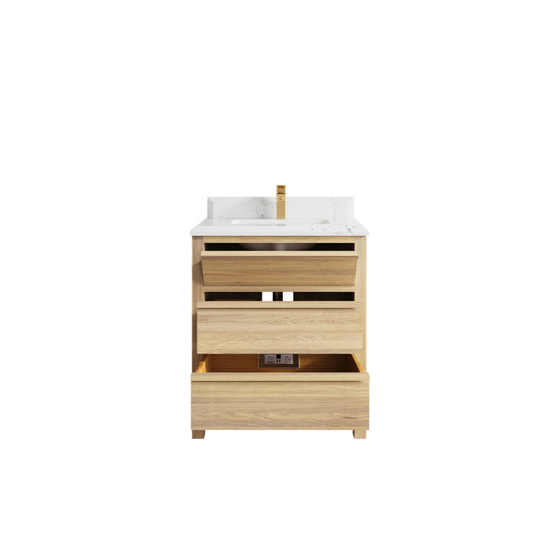 Elizabeth White Oak 30 In. W X 22 In. D Single Sink Bathroom Vanity With Cove Edge White Quartz, Empira