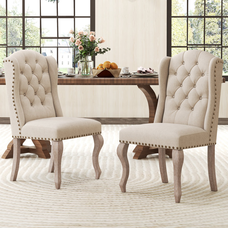 Chaise parsons en bois massif touffetée Jolynn, Crème, Bois