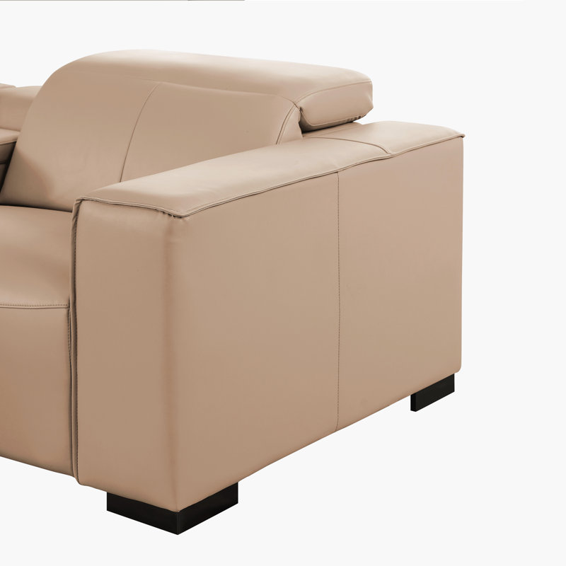 Canapé modulaire en U en cuir véritable 4 pièces beige avec 2 fauteuils inclinables électriques et appuis-tête réglables
