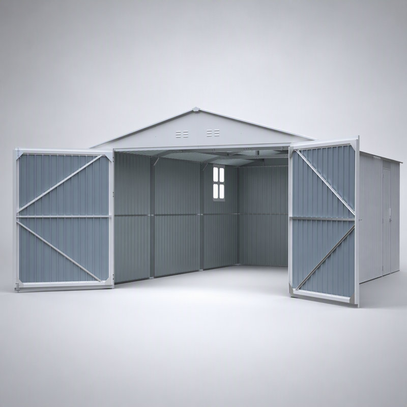 Remise de rangement extérieure en métal 20 x 13 pi avec grandes portes, lanterneau et évents pour une utilisation polyvalente