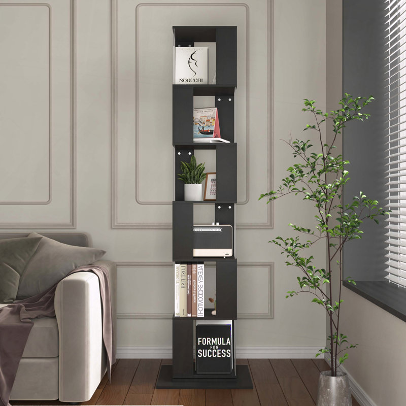 Matériau de la tablette rotative à 6 niveaux, 74.8" H x 19.68" W x 19.68" D, Noir