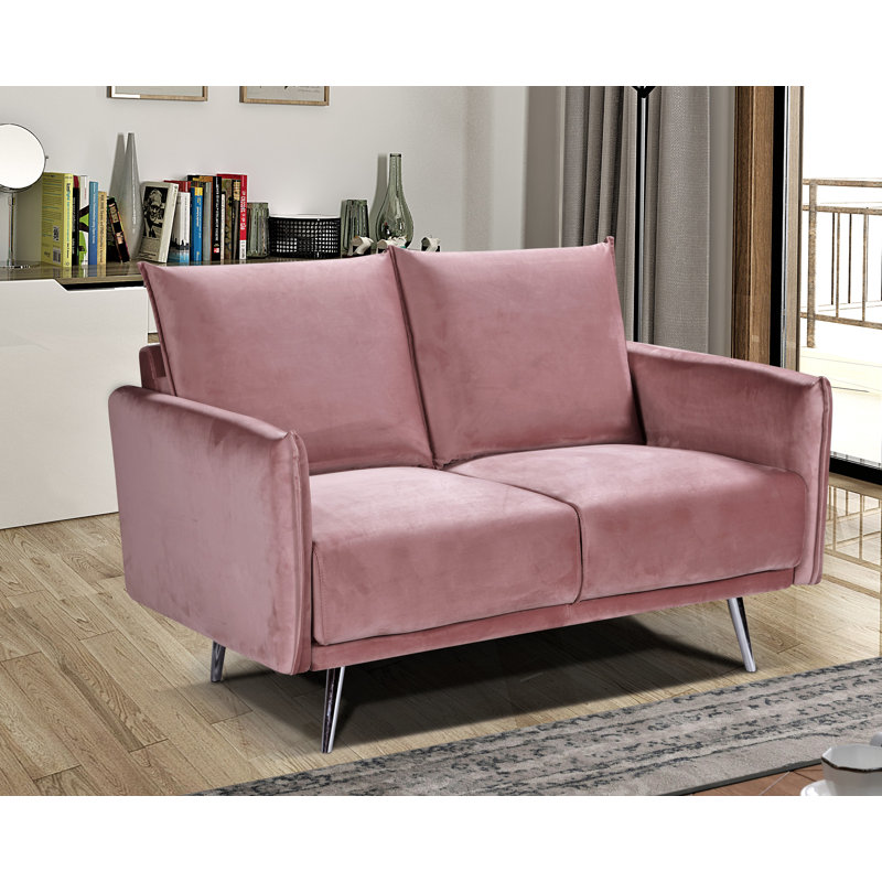 Mylinda 50.79" Velvet Square Arm Loveseat, Rose Velvet