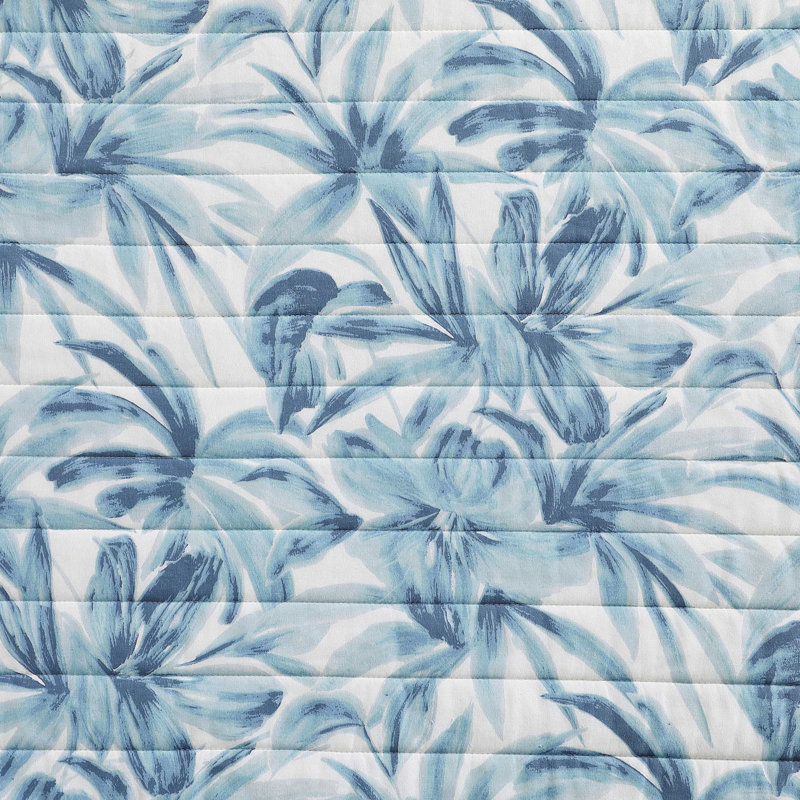 Tommy Bahama Aubrey Cotton Reversible Quilt Set, Blue Floral, Queen Quilt + 2 Standard Pillow Shams