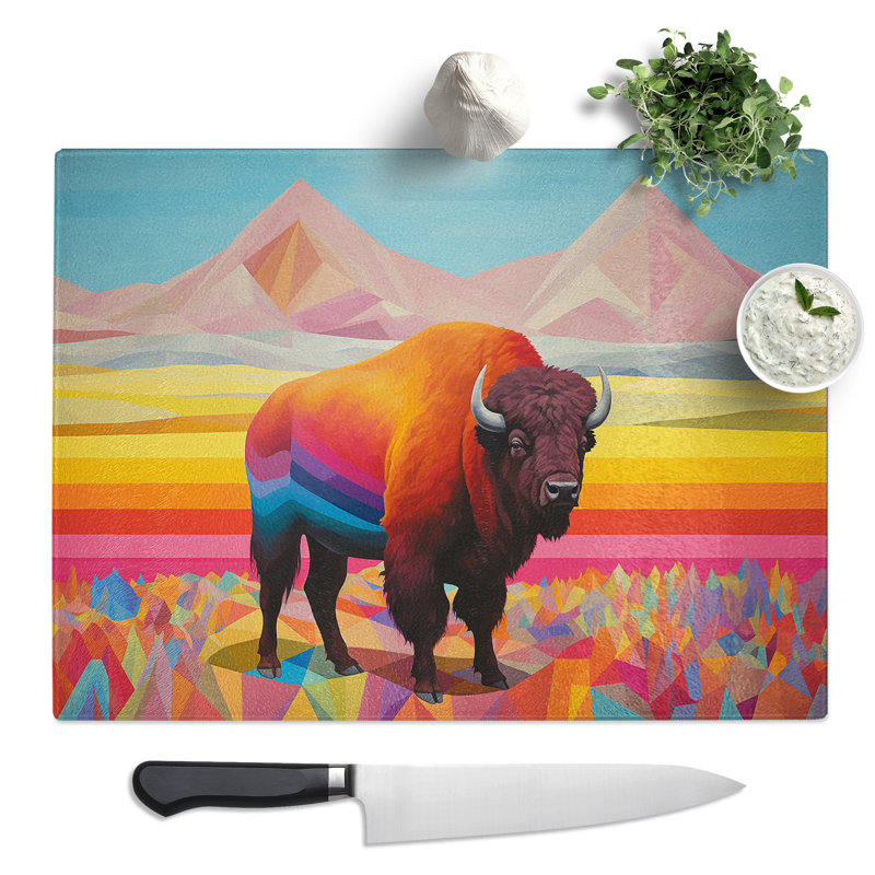 Bison Buffalo Colour Field  Glass Chopping Board