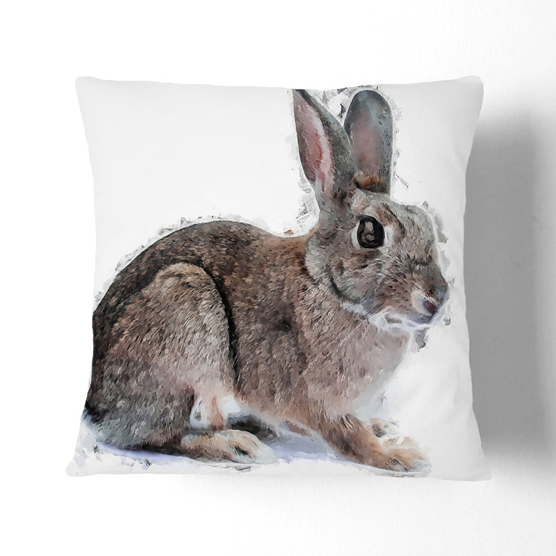 Brown Bunny Rabbit In Abstract Square Throw Cushion, 55cm H x 55cm W x 20cm D