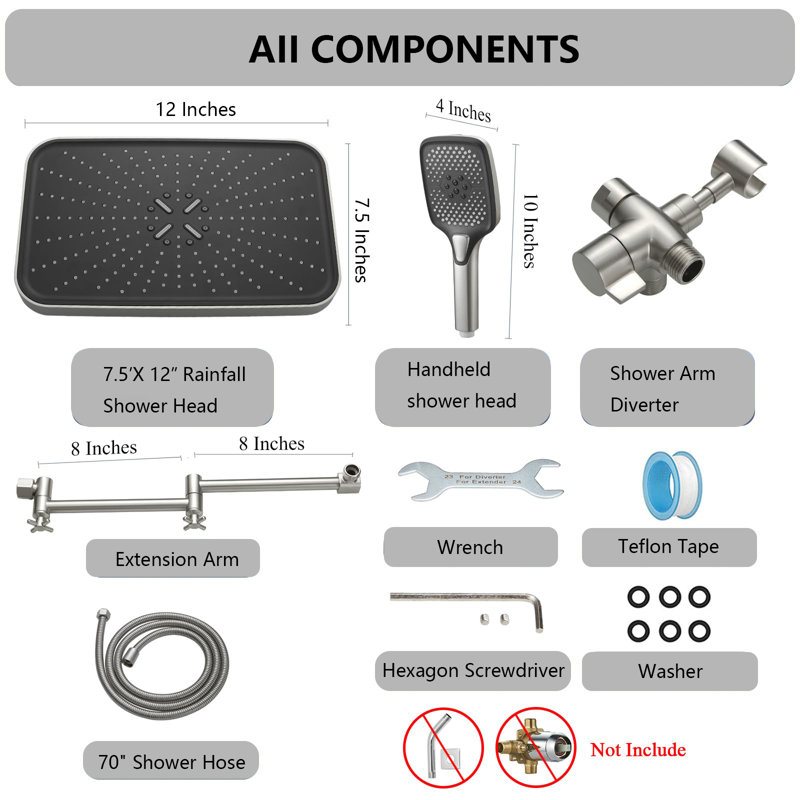 Dual Shower Head With Handheld Spray - High Pressure Rainfall Shower System, 3+1 Spray Modes, Includes 3-Way Diverter & Adjustable Extension Arm