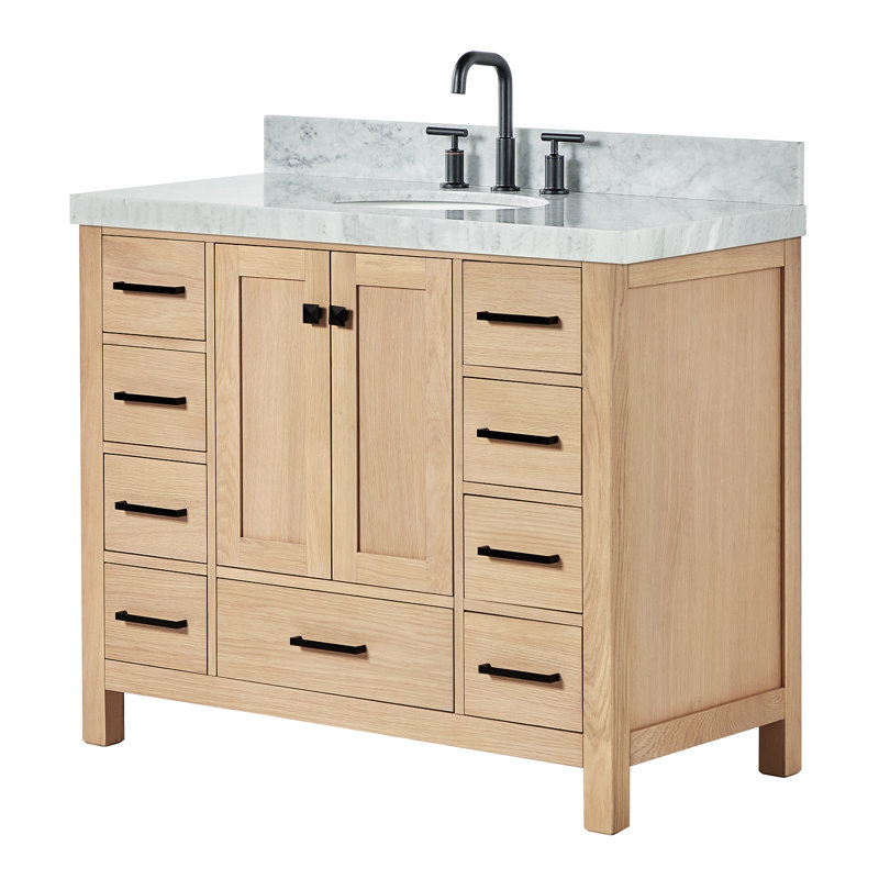 Meuble-lavabo simple 42 po avec plateau en marbre Cambridge, Chêne