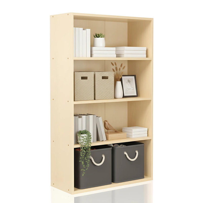 Pasir 4-Tier Open Shelf Steam Beech Display Bookcase Living Room Storage Modern, Steam Beech
