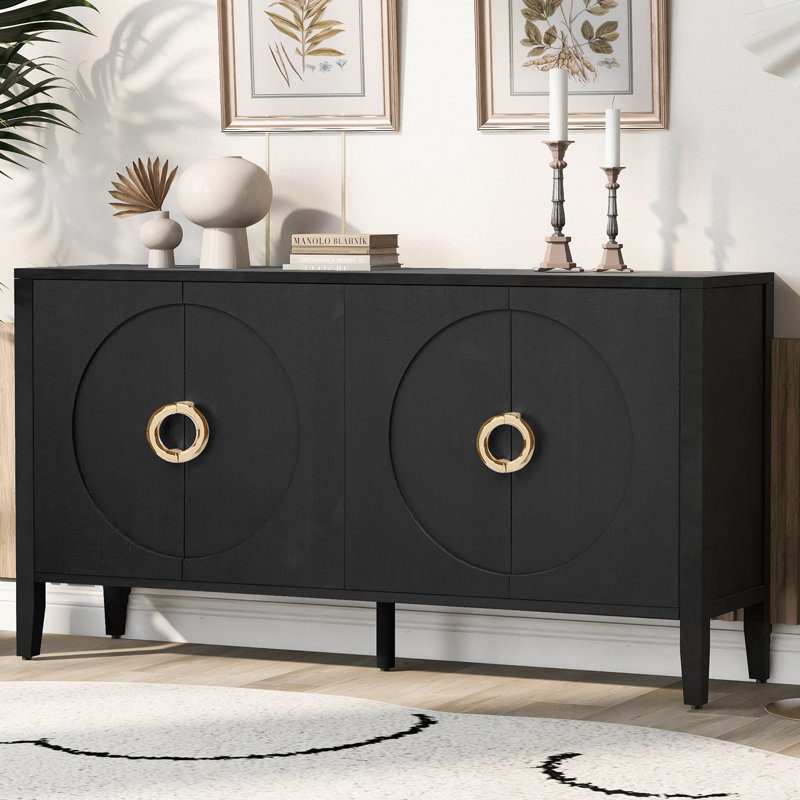 Buffet avec 4 portes et pieds robustes, Noir