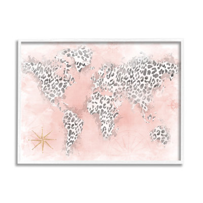 " Glam Cheetah Animal Pattern Continent Shapes Map " Watercolor Print
