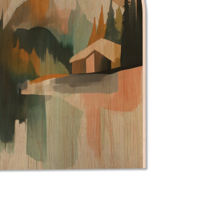 «Cabin Beneath the Peaks II», art mural en bois en forme de montagne verte, H 40 po x l 30 po, Arche