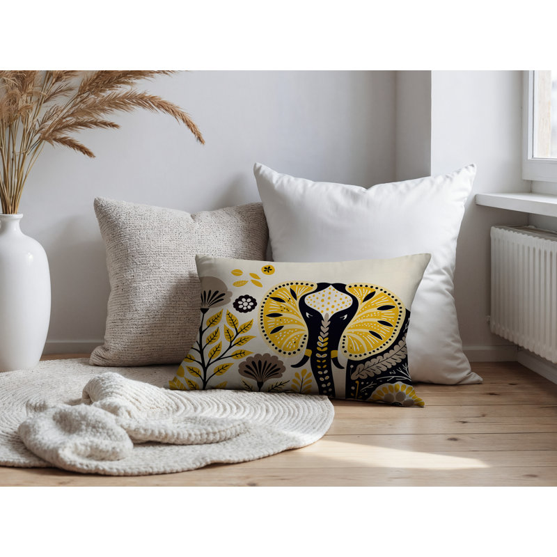 Coussin lombaire réversible intérieur / extérieur Issa Elephant, Rectangulaire H 14 po x l 20 po, Jaune
