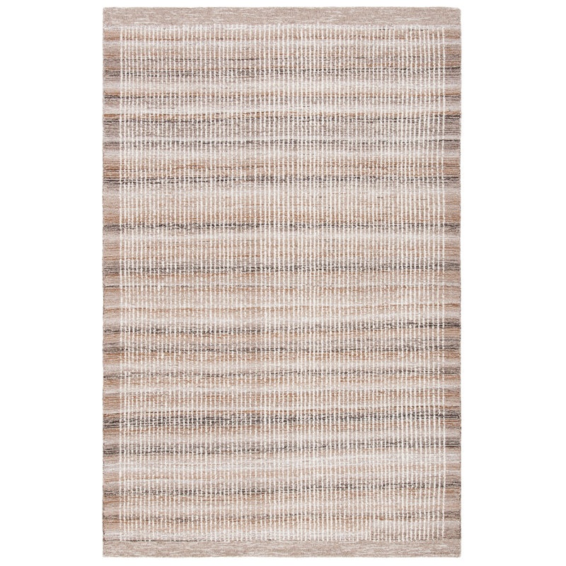 Ardme Hand Tufted Wool/Cotton Striped Rug in Ivory/Light Brown, Rectangle 4' x 6'