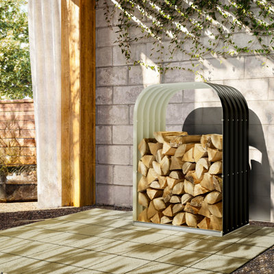 Chiang 37" W x  17" D Galvanized Steel Outdoor Firewood Rack Shed for Fireplace Wood Storage