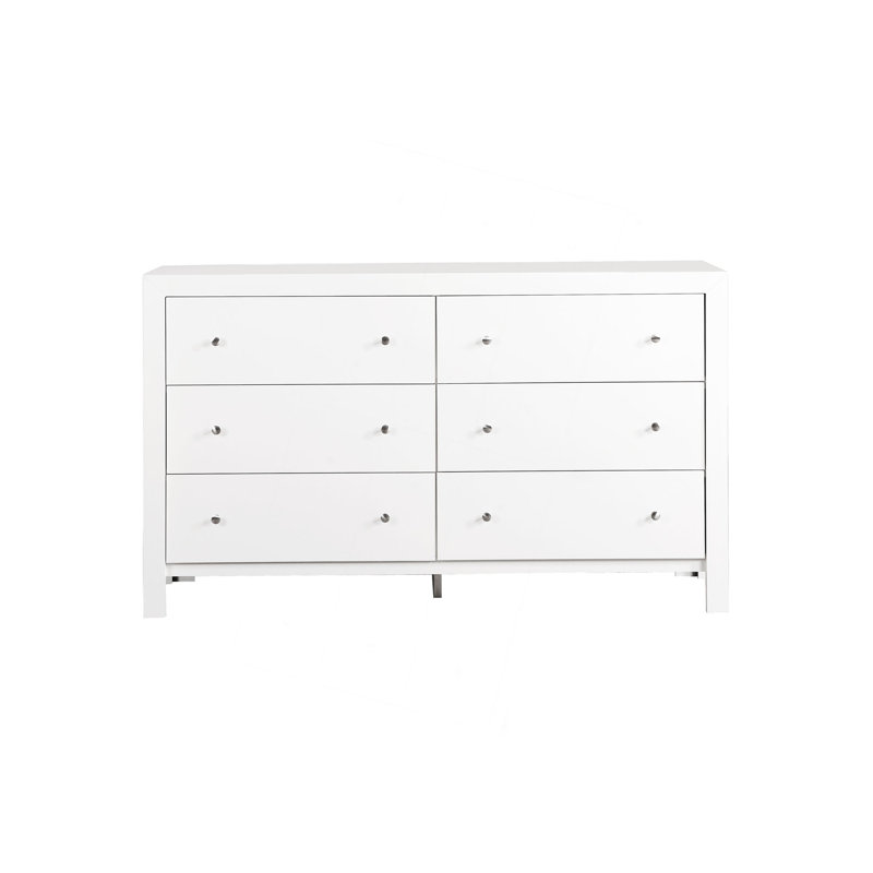 Commode 6 tiroirs avec boutons, Gris clair
