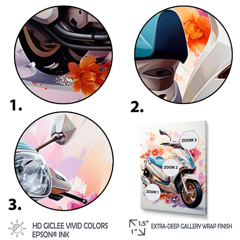 Jahsai scooter blanc sportif sur toile, Cadre flottant doré, H 32 po x l 16 po x P 1 po