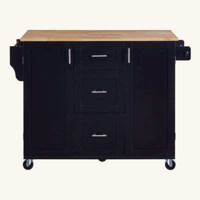 Rolling Kitchen Island With Storage, Kitchen Cart With Rubber Wood Top, 3 Drawer, 2 Slide-Out Shelf And Internal Storage Rack, Kitchen Island On Wheel -  Latitude RunÂ®, 640D261FD4814A6CA73B0F39B8C6A824